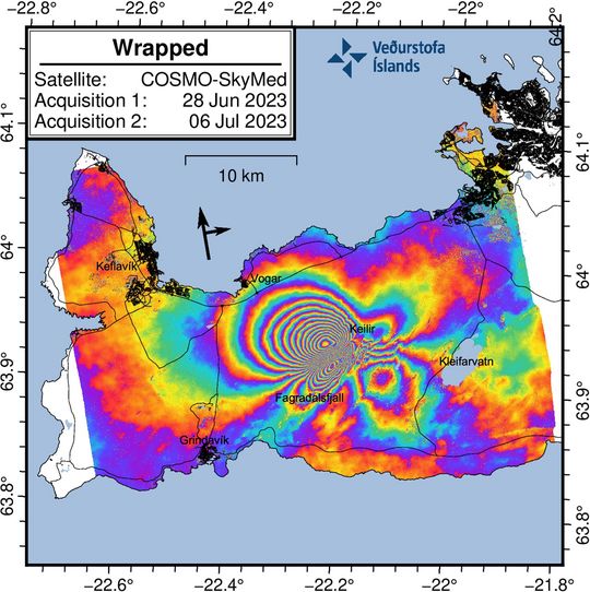 Earthquake swarm map of Reykjanes on 6 July 2023.